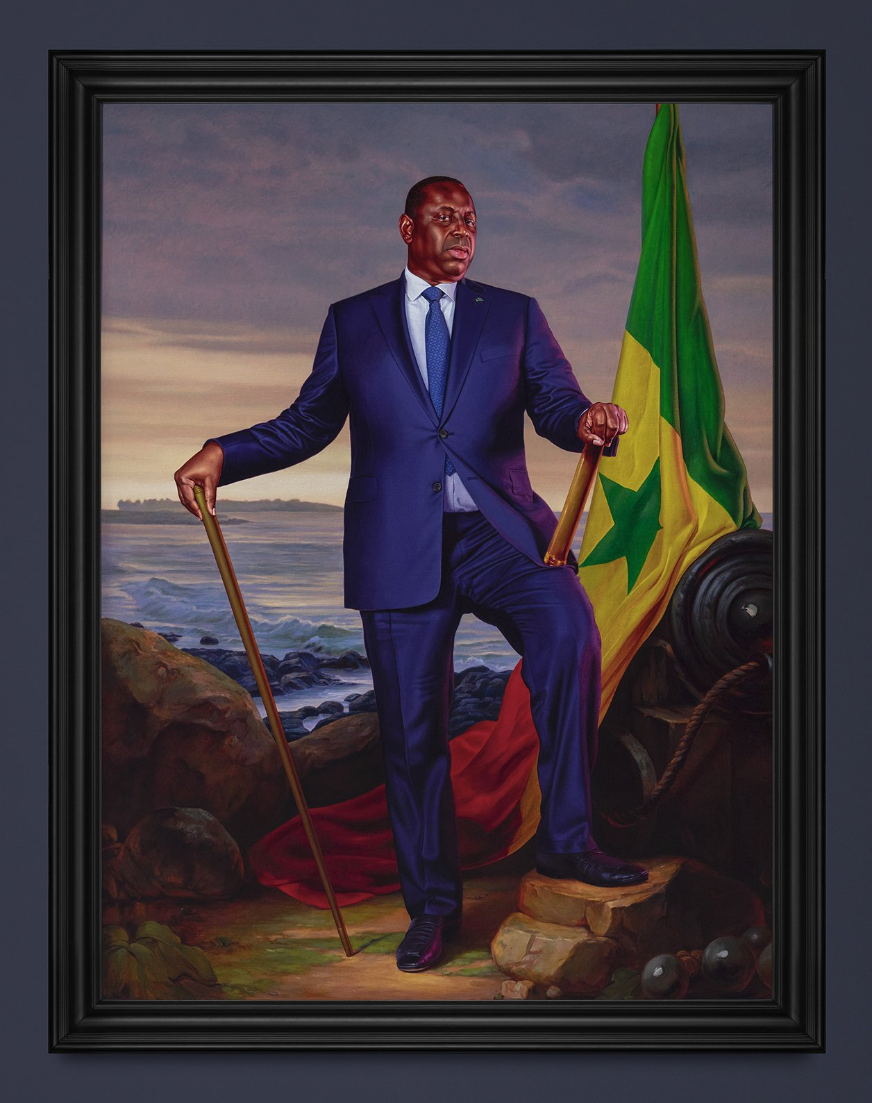 Portrait du président Macky Sall, par l'artiste Kehinde Wiley, exposé au musée du quai Branly. © Tanguy Beurdeley/Courtesy Musée du Quai Branly