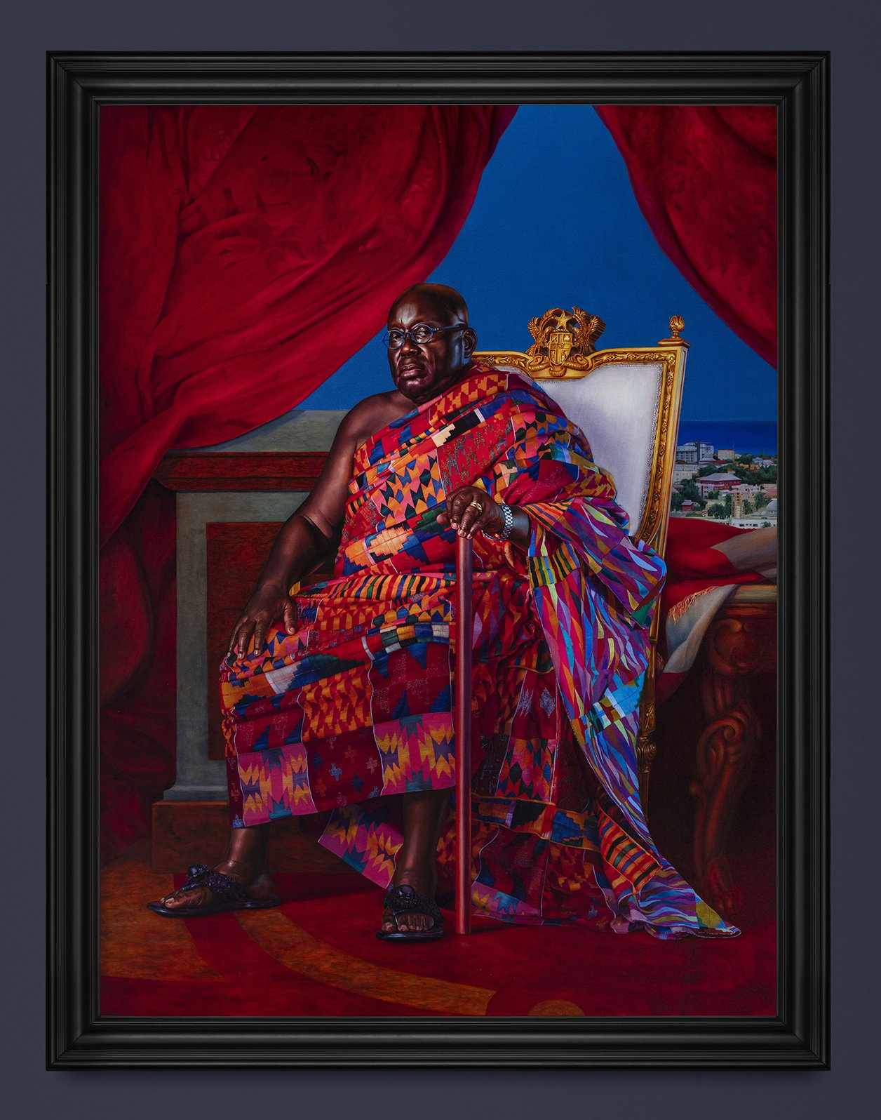 Nana Akufo-Addo, président du Ghana, par l'artiste Kehinde Wiley, un tableau exposé au musée du quai Branly, à Paris. © Tanguy Beurdeley/Courtesy Musée du Quai Branly