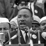 Martin Luther King prononçant son célèbre discours « I have a dream », le 28 août 1963, à Washington. © AP/SIPA