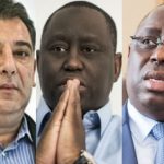 De gauche à droite : l’hommes d’affaires Frank Timis, Aliou Sall et Macky Sall, le président sénégalais. © Photomontage / Photos : K. Lathigra pour JA / Youri Lenquette pour JA /   Sylvain Cherkaoui/Cosmos pour JA
