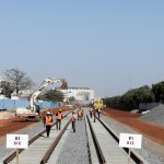Visite du chantier de la gare du TER, à Dakar, le 2 février 2018. © Lionel Mandeix/Présidence Senegal