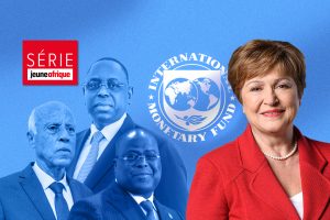 La directrice générale, Kristalina Georgieva, le Congolais Félix Tshisekedi, le Sénégalais Macky Sall et le Tunisien Kais Saïed. © Photomontage : JA