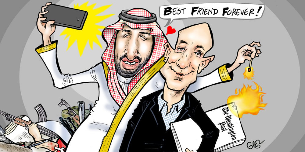 Y a-t-il un lien entre le piratage du téléphone de Jeff Bezos par l'Arabie saoudite, son divorce et l'assassinat du journaliste Jamal Khashoggi, qui travaillait pour le Washington Post dont Bezos est le premier actionnaire ? &copy; Glez