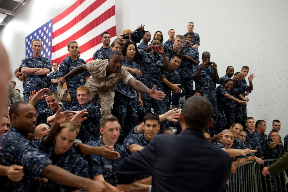 20170111obama6 © President Barack Obama greets members of the audience following his remarks at an event with military personnel at the Pensacola Naval Air Station in Pensacola, Fla., June 15, 2010. This was the President’s fourth trip to the Gulf Coast to assess the ongoing response to the BP oil spill in the Gulf of Mexico.(Official White House Photo by Pete Souza)
This official White House photograph is being made available only for publication by news organizations and/or for personal use printing by the subject(s) of the photograph. The photograph may not be manipulated in any way and may not be used in commercial or political materials, advertisements, emails, products, promotions that in any way suggests approval or endorsement of the President, the First Family, or the White House.