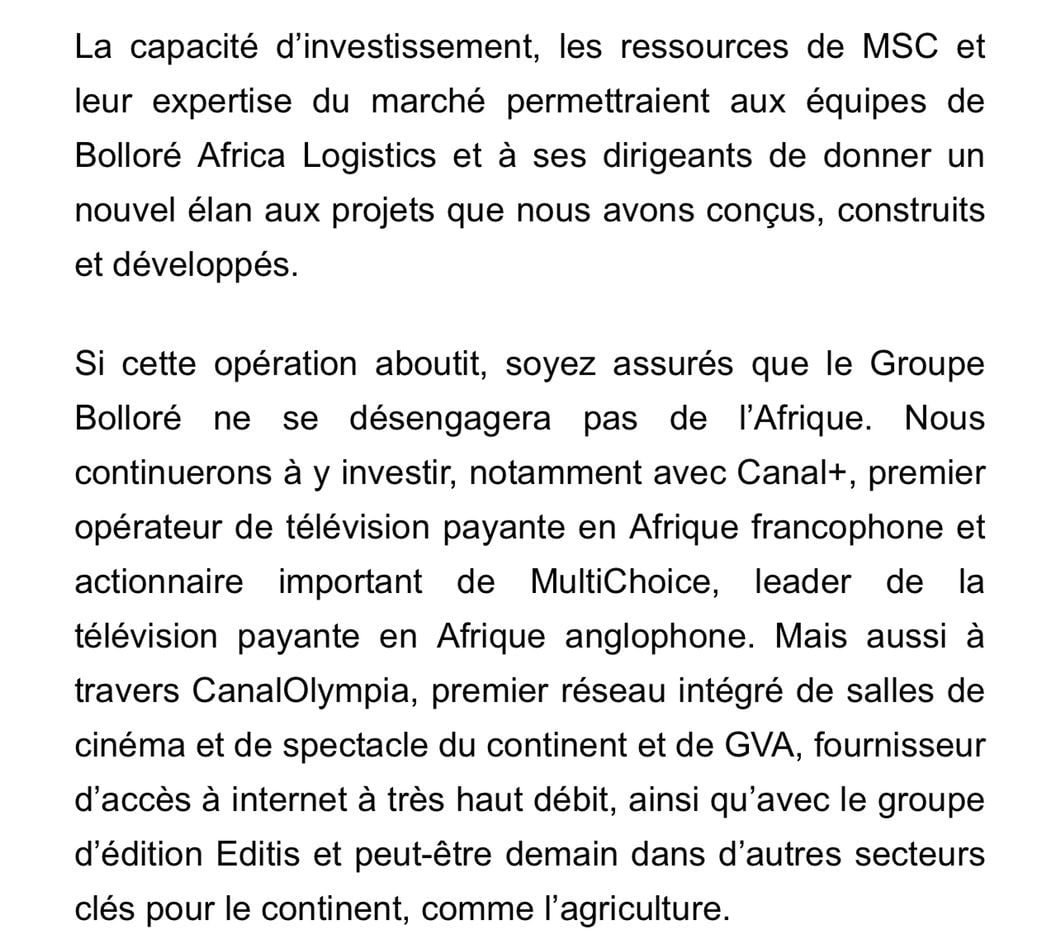 Message de Cyrille Bolloré aux salariés de Bolloré Africa Logistics. &copy; DR