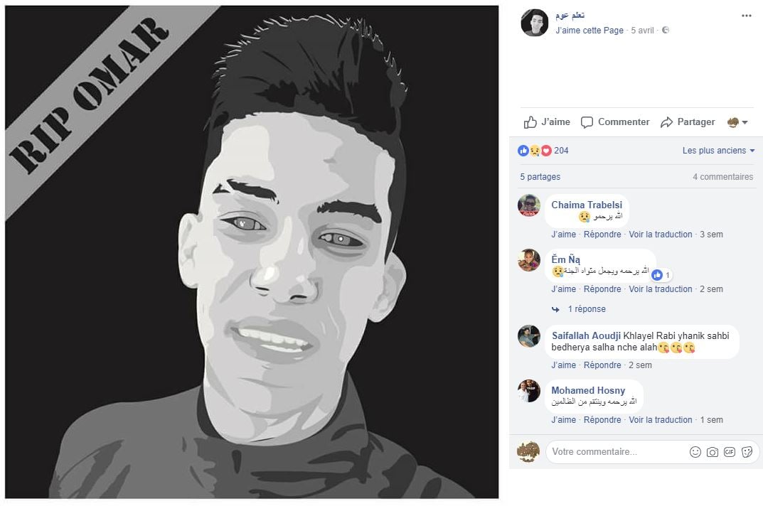 Capture d'écran d'un compte Facebook réclamant "la vérié sur la mort d'Omar Laabidi" &copy; DR