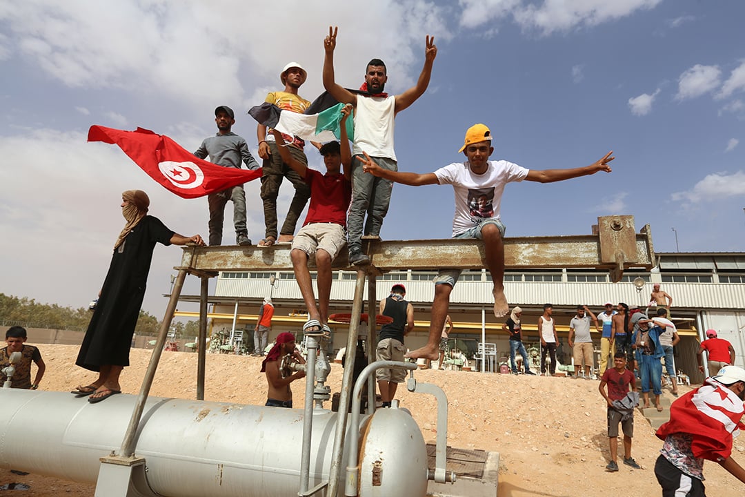 Sit-in sur le site d’extraction pétrolière d’El-Kammour, dans le gouvernorat de Tataouine, en Tunisie. &copy; FATHI NASRI/AFP