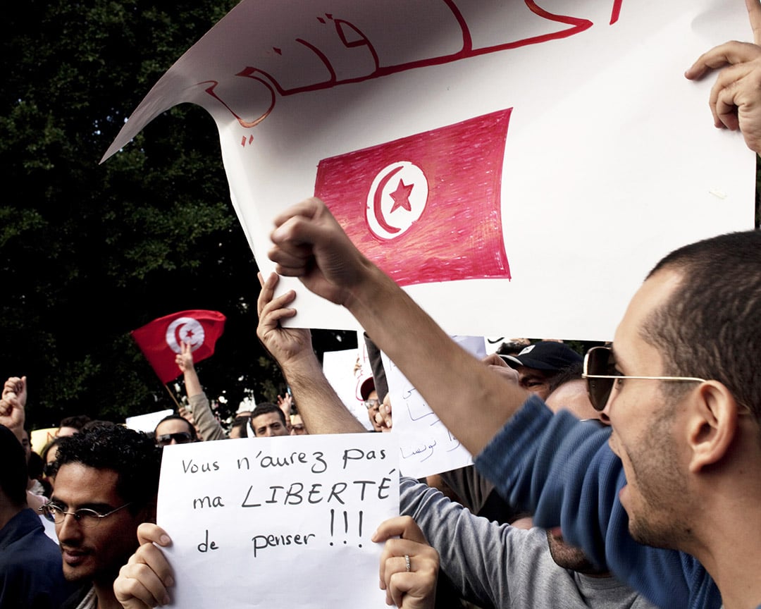 Manifestation pour la liberté d'expression en Tunisie. &copy; Johann ROUSSELOT/SIGNATURES