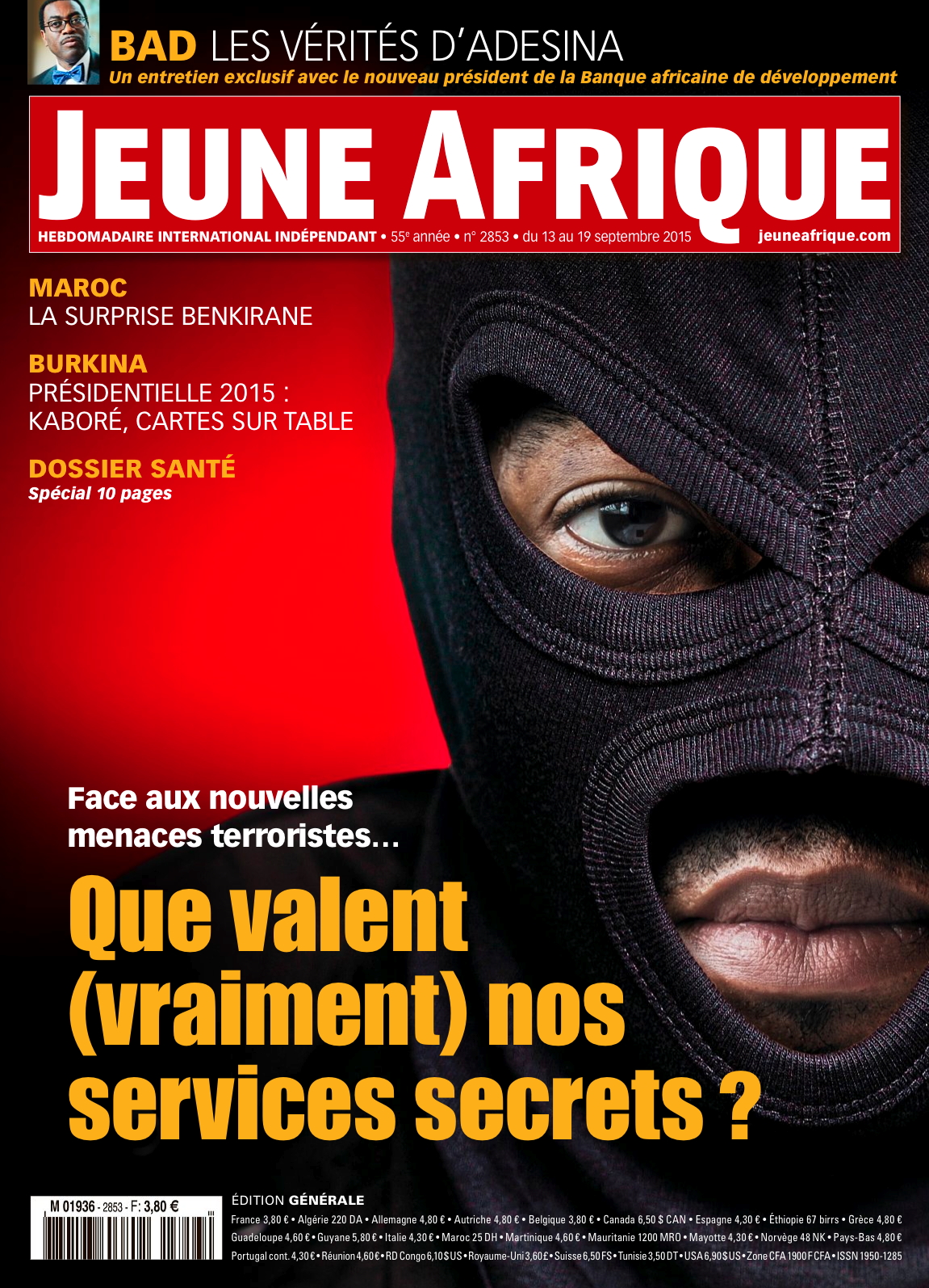 Jeune Afrique, n°2853, du 13 au 19 septembre 2015. © JA
