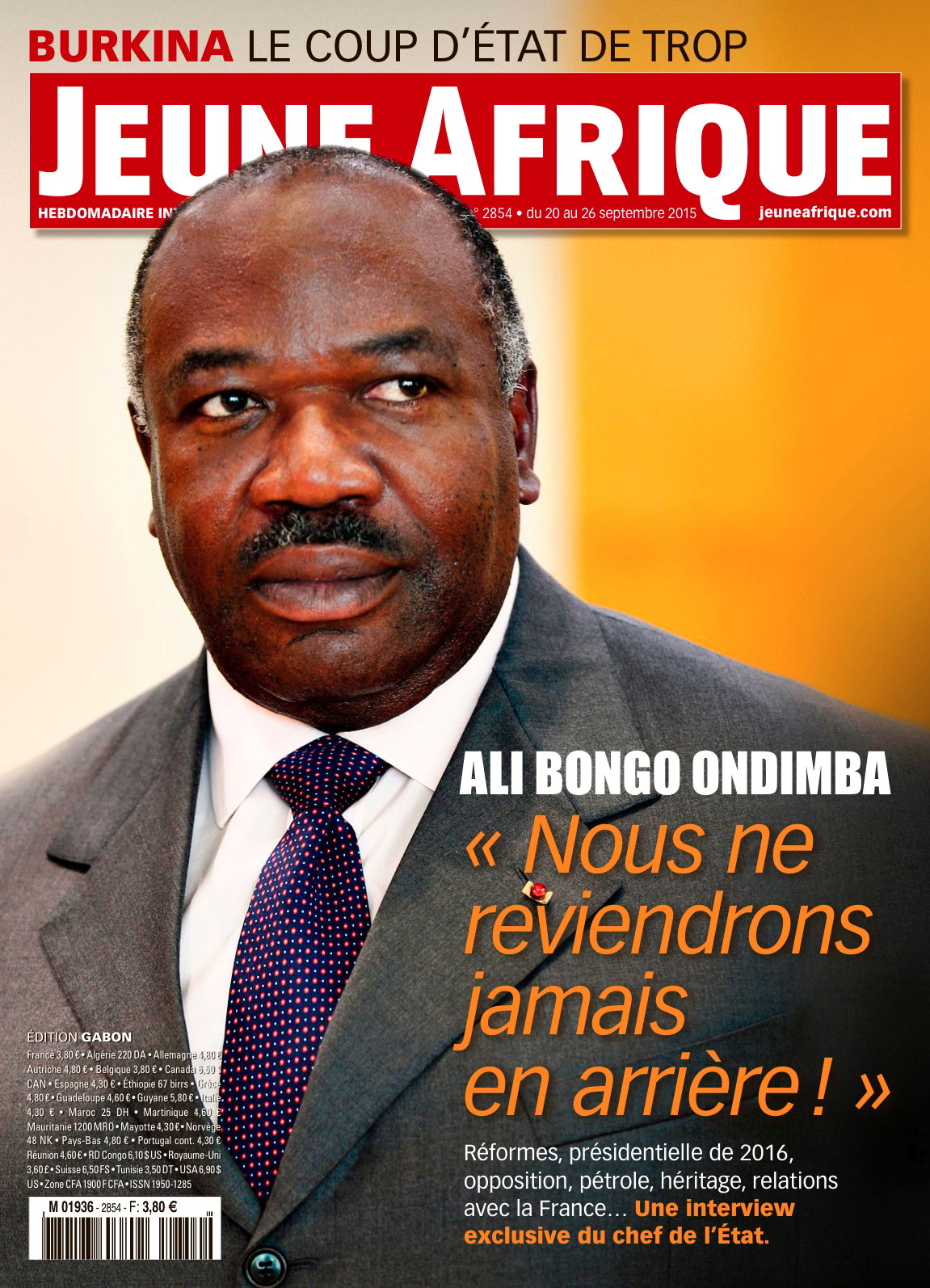 Jeune Afrique 2854, du 20 au 26 septembre 2015 &copy; J.A.