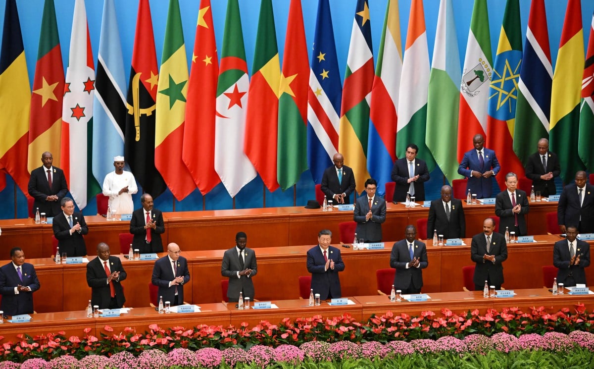 Discours d'ouverture du président chinois Xi Jinping au Forum sur la coopération sino-africaine (Focac) dans le Grand Hall du Peuple à Pékin, le 5 septembre 2024. &copy; GREG BAKER / AFP