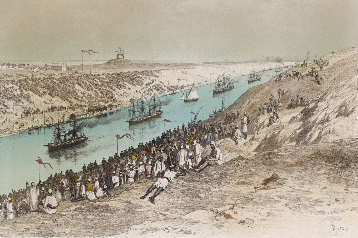 Le 17 novembre 1869, le canal de Suez est inauguré en présence de l’impératrice Eugénie, épouse de Napoléon III, et de l’empereur d’Autriche François-Joseph. © MARY EVANS/SIPA