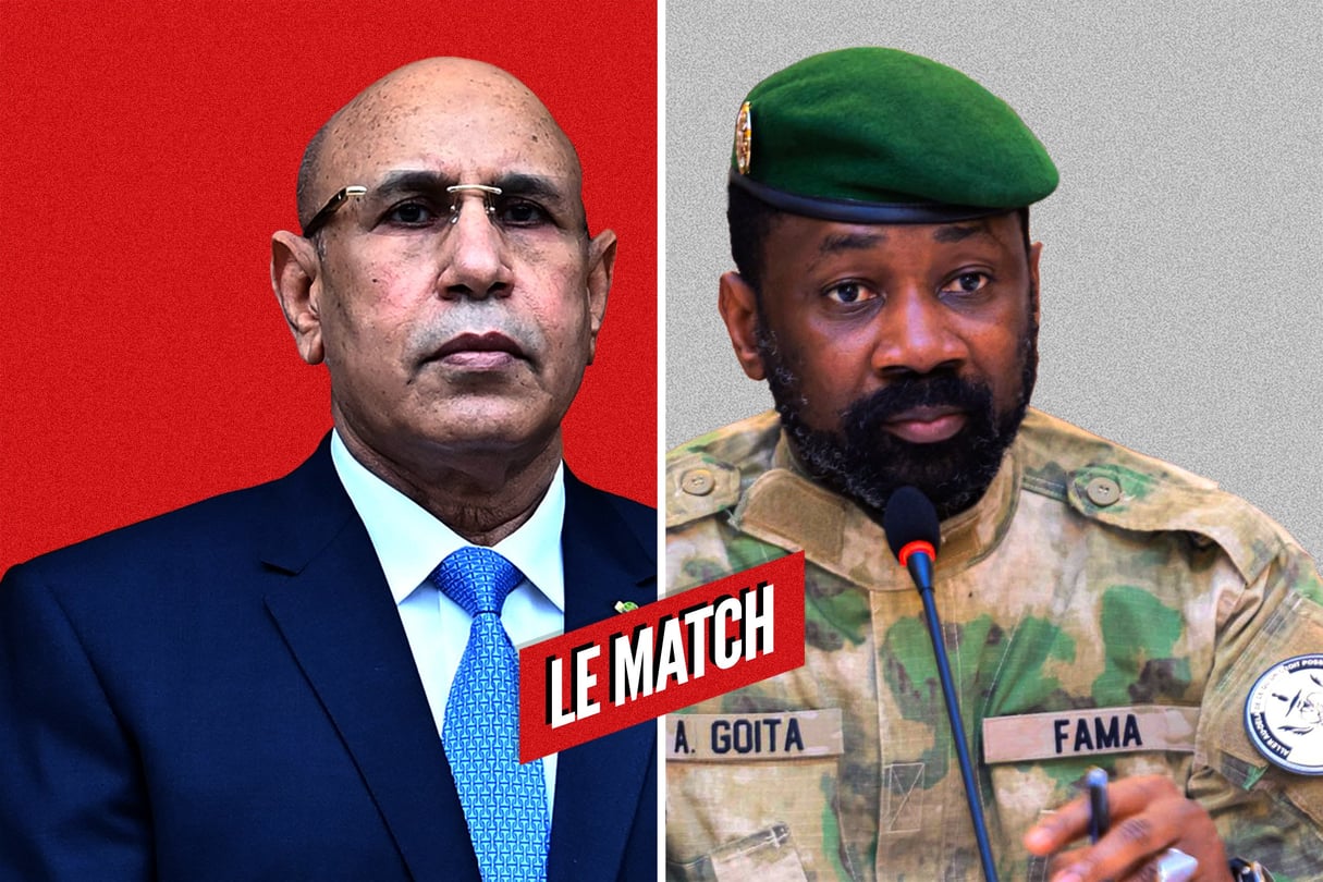 Les tensions sont grandissantes entre le président mauritanien Mohamed Ould Cheikh El Ghazouani, et le président de la transition malienne, Assimi Goïta. &copy; MONTAGE JA : GABRIEL BOUYS/AFP ; PRESIDENCE MALI