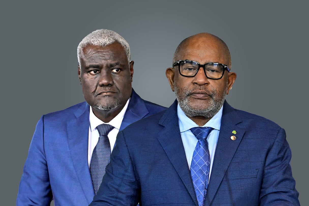 Le président de la Commission de l’Union africaine, Moussa Faki Mahamat, et le président en exercice de l’organisation, Azali Assoumani. © Montage JA ; AFP