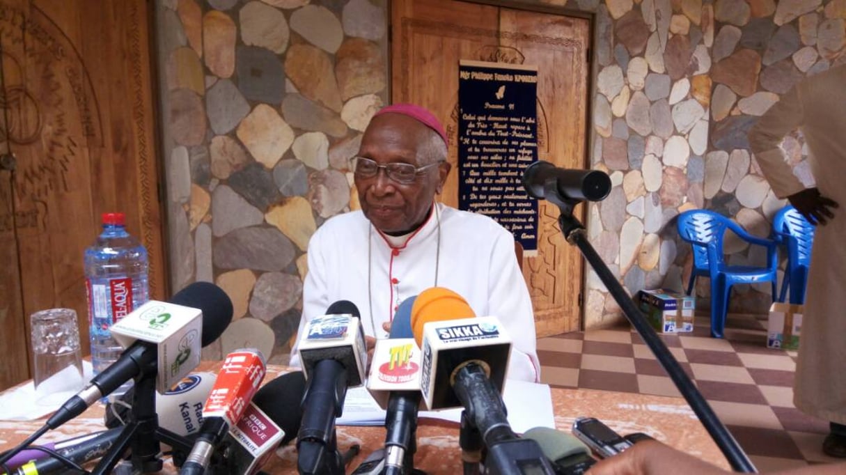 Monseigneur Philippe Fanoko Kpodzro, lors d’une conférence de presse au Togo, le 14 février 2018. © Magloire-Angelo Tounou-Akué
