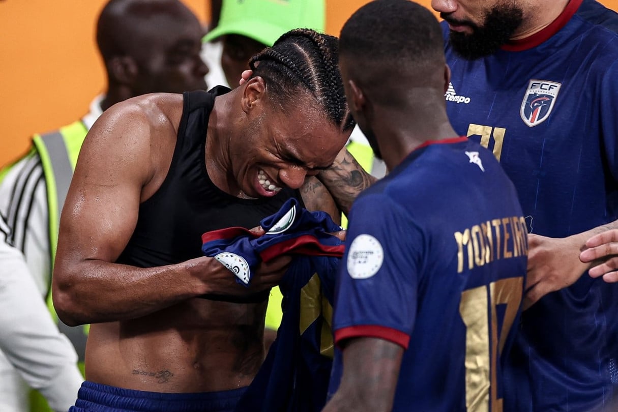 Garry Rodrigues du Cap-Vert célèbre son but dans le temps additionnel face au Ghana lors de la Coupe d’Afrique des nations © FRANCK FIFE / AFP