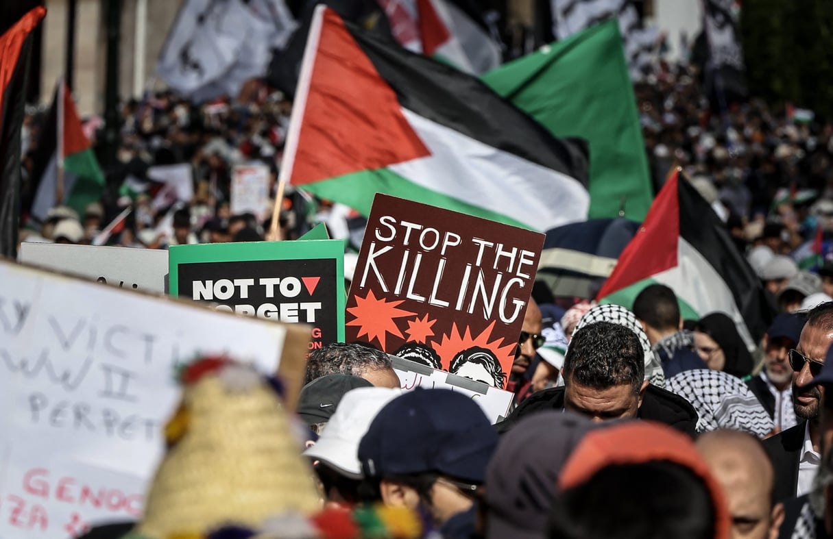 Rassemblement à Rabat, le 11 février 2024, en soutien aux Palestiniens. © Fadel Senna / AFP