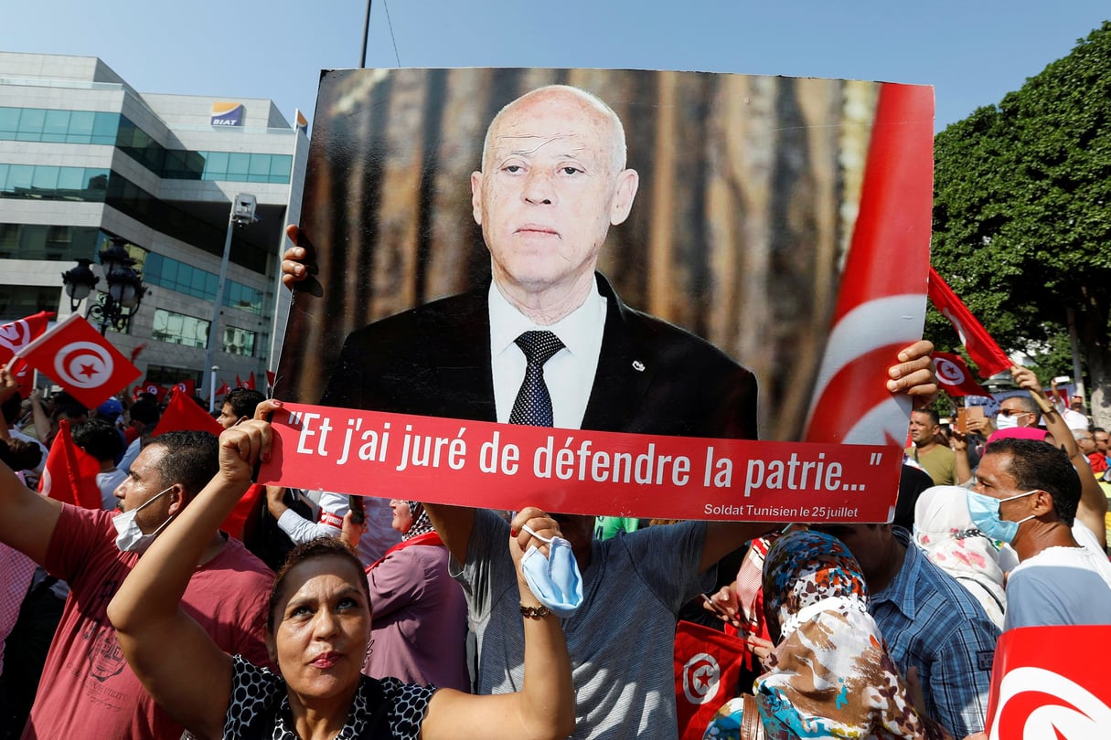Rassemblement de soutien au président tunisien, Kaïs Saïed, à Tunis, en octobre 2021. © Reuters / Zoubeir Souissi