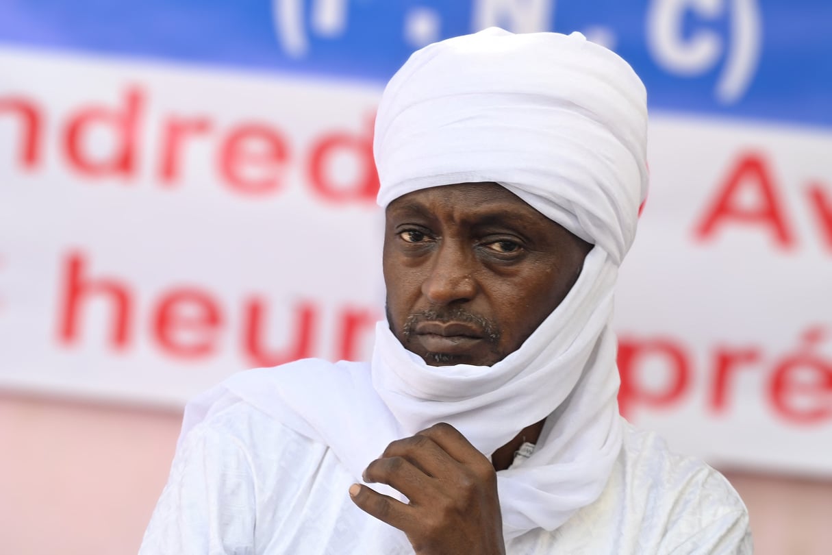 L’opposant Yaya Dillo Djerou, ancien candidat à la présidentielle au Tchad, lors d’une conférence de presse, à N’Djamena, le 30 avril 2021. © Issouf Sanogo / AFP