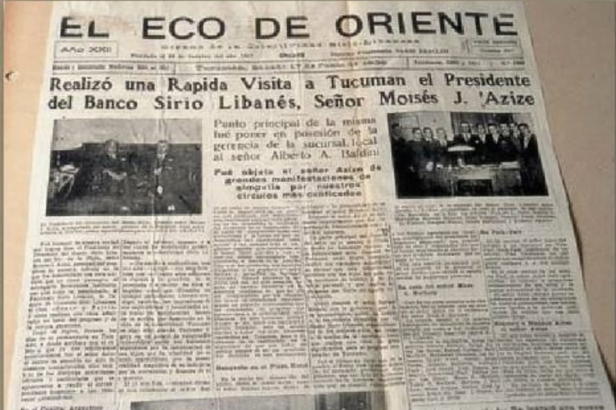 La une du journal syro-libanais « El Eco de Oriente ». &copy; Archives générales de la nation argentine