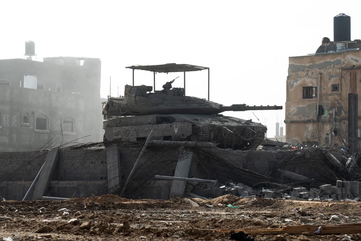 Char israélien dans les ruines de Rafah, dans le sud de la bande de Gaza, le 23 juin 2024. © Israeli Army / AFP.
