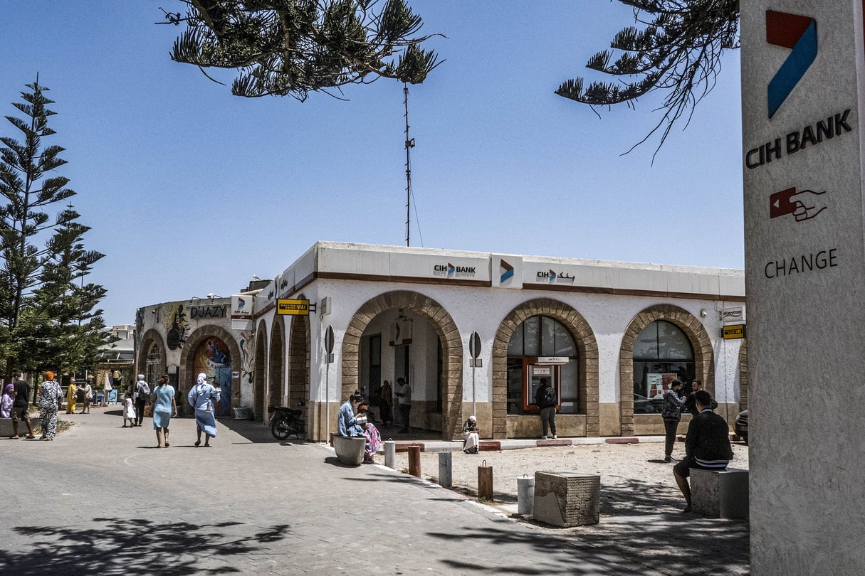 Une agence du Crédit immobilier et hôtelier (CIH Bank), à Essaouira (Maroc). © Michael Lumbroso/REA