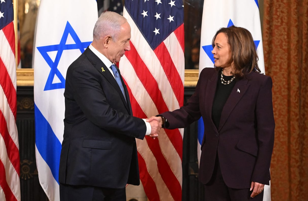 La vice-présidente américaine, Kamala Harris, rencontre le Premier ministre israélien, Benyamin Netanyahou, à Washington, DC, le 25 juillet 2024. © ROBERTO SCHMIDT / AFP