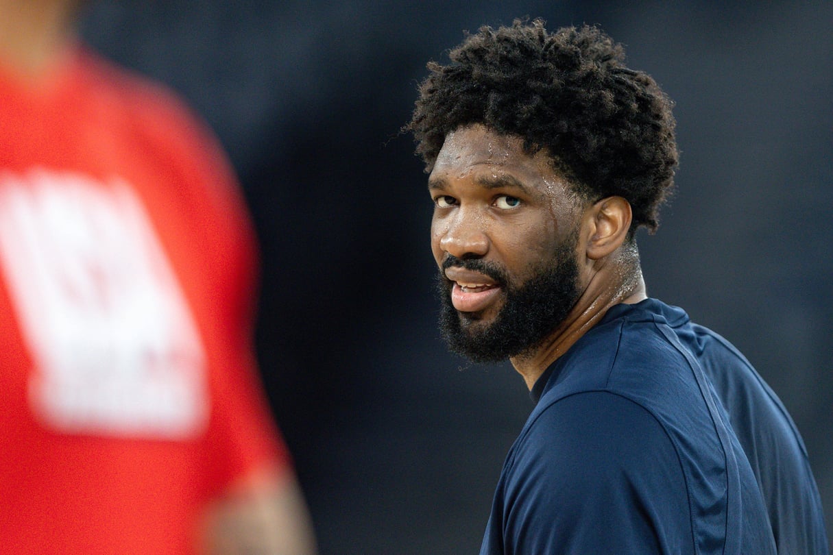 Joel Embiid durant le match de basket-ball opposant les États-Unis au Brésil, aux Jeux olympiques de Paris, le 6 août 2024. © Rodolfo Buhrer/AGIF/Sipa USA/SIPA