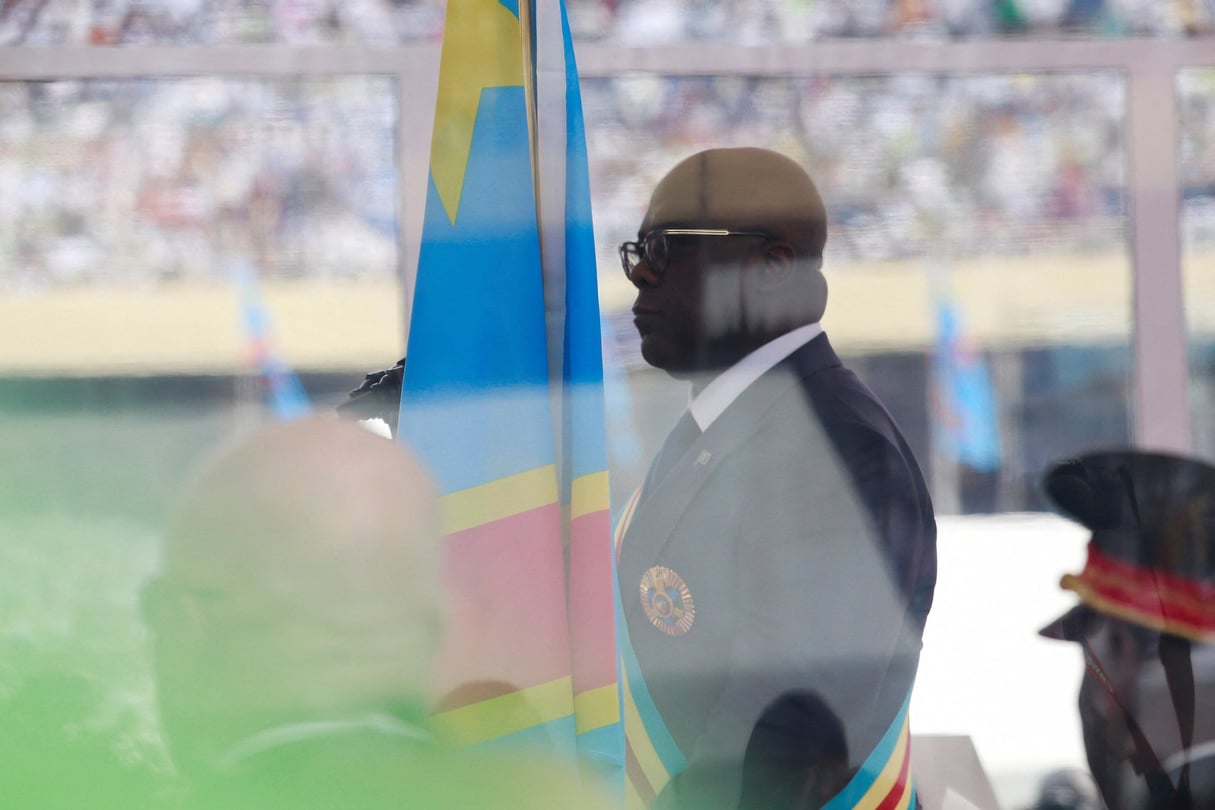 Le président de la République démocratique du Congo, Félix Tshisekedi, lors de son investiture pour un second mandat, le 20 janvier 2024 au stade des Martyrs, à Kinshasa. © REUTERS/Justin Makangara