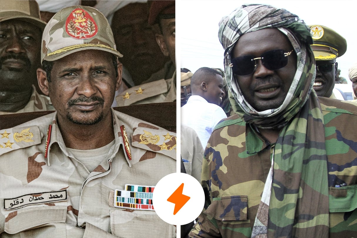 Mohamed Hamdan Daglo, dit Hemetti (à g.), et le gouverneur Minni Minnawi. © MONTAGE JA : AFP – Yasuyoshi CHIBA / AFP