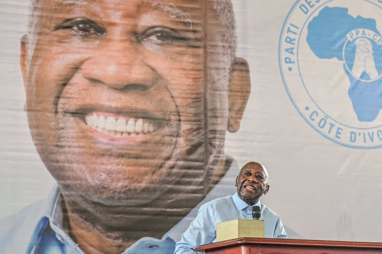 Portrait de Laurent Gbagbo, président du Parti des peuples africains-Côte d’Ivoire (PPA-CI), lors du premier congrès de son parti à Abidjan, le 15 mai 2026.