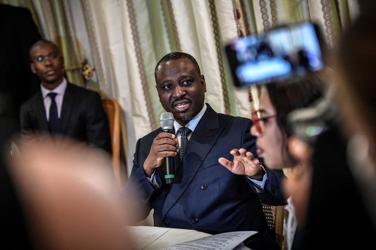 L’ancien chef rebelle et Premier ministre de Côte d’Ivoire Guillaume Soro en conférence de presse à Paris, le 17 septembre 2020. © STEPHANE DE SAKUTIN / AFP