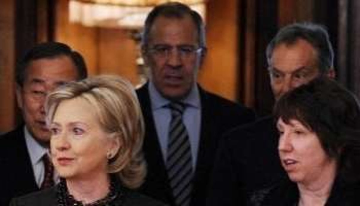 Ban Ki-moon, Hillary Clinton, Sergueï Lavrov, Tony Blair et Catherine Ashton, réunis à Moscou. © AFP