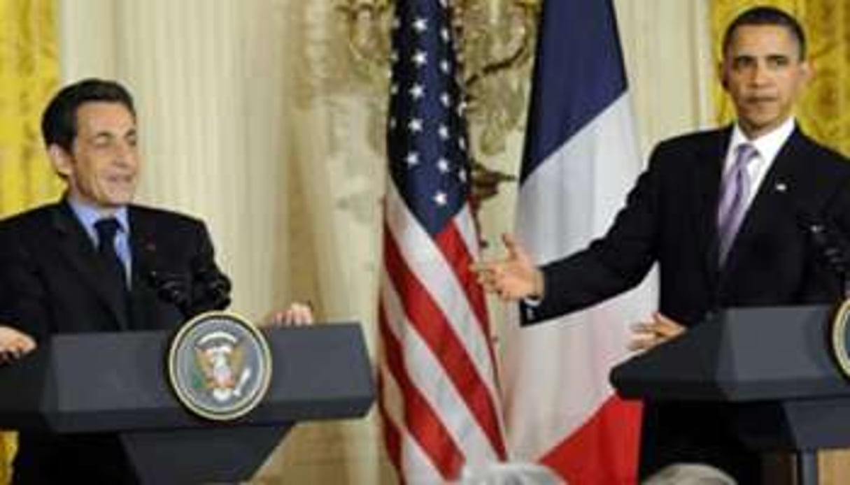 Nicolas Sarkozy et Barack Obama lors d’un discours commun, le 30 mars à Washington. © Reuters
