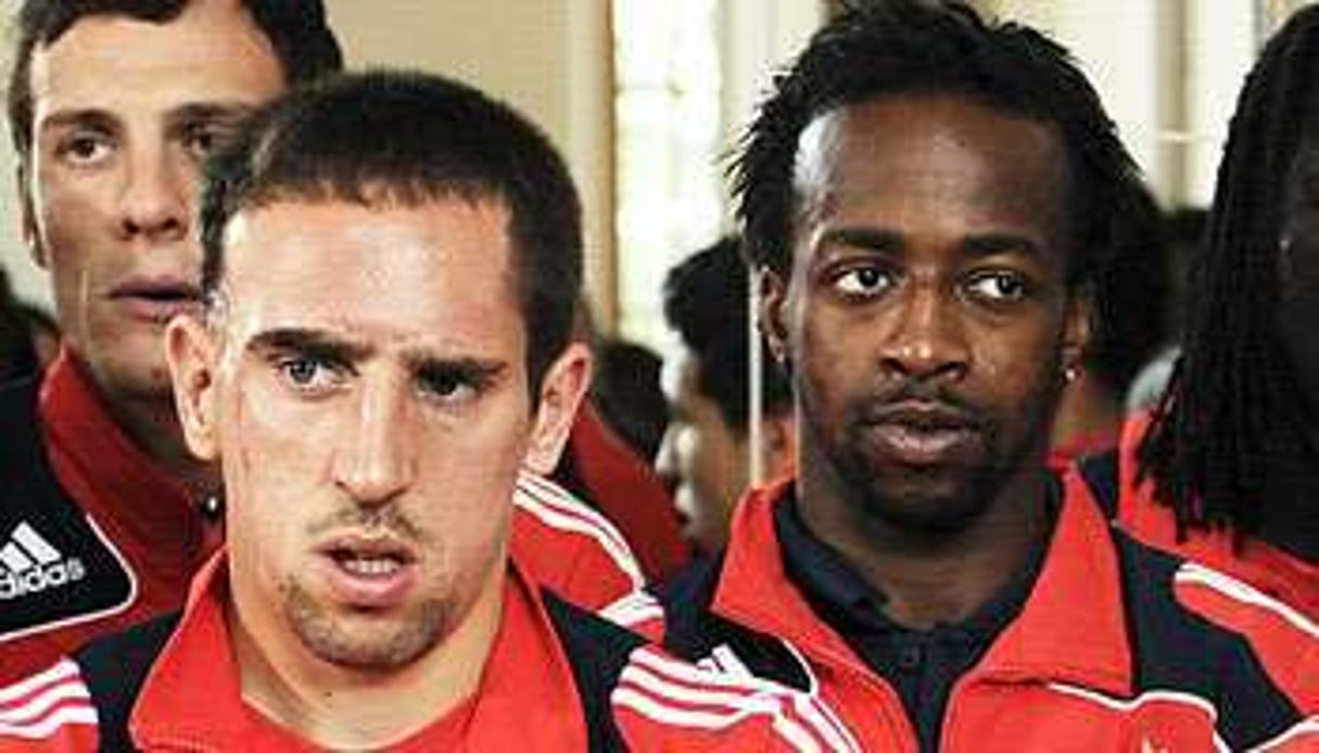 Franck Ribéry et Sydney Govou, à Clairefontaine (région parisienne), juin 2008. © Sipa