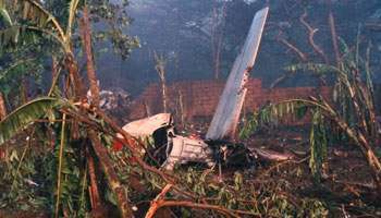 L’épave de l’avion présidentiel, abattu le 6 avril 1994, à la veille du génocide. © Gamma