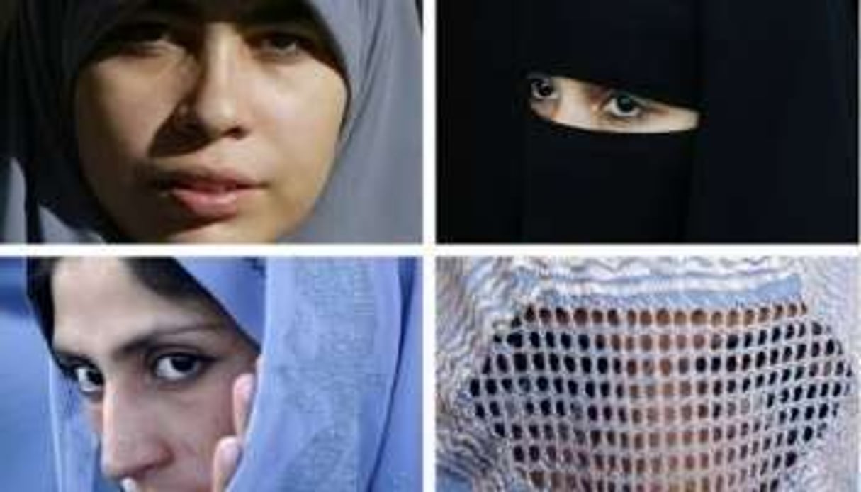 De gauche à droite et de haut en bas : femmes en hijab, niqab, tchador et burqa. © AFP