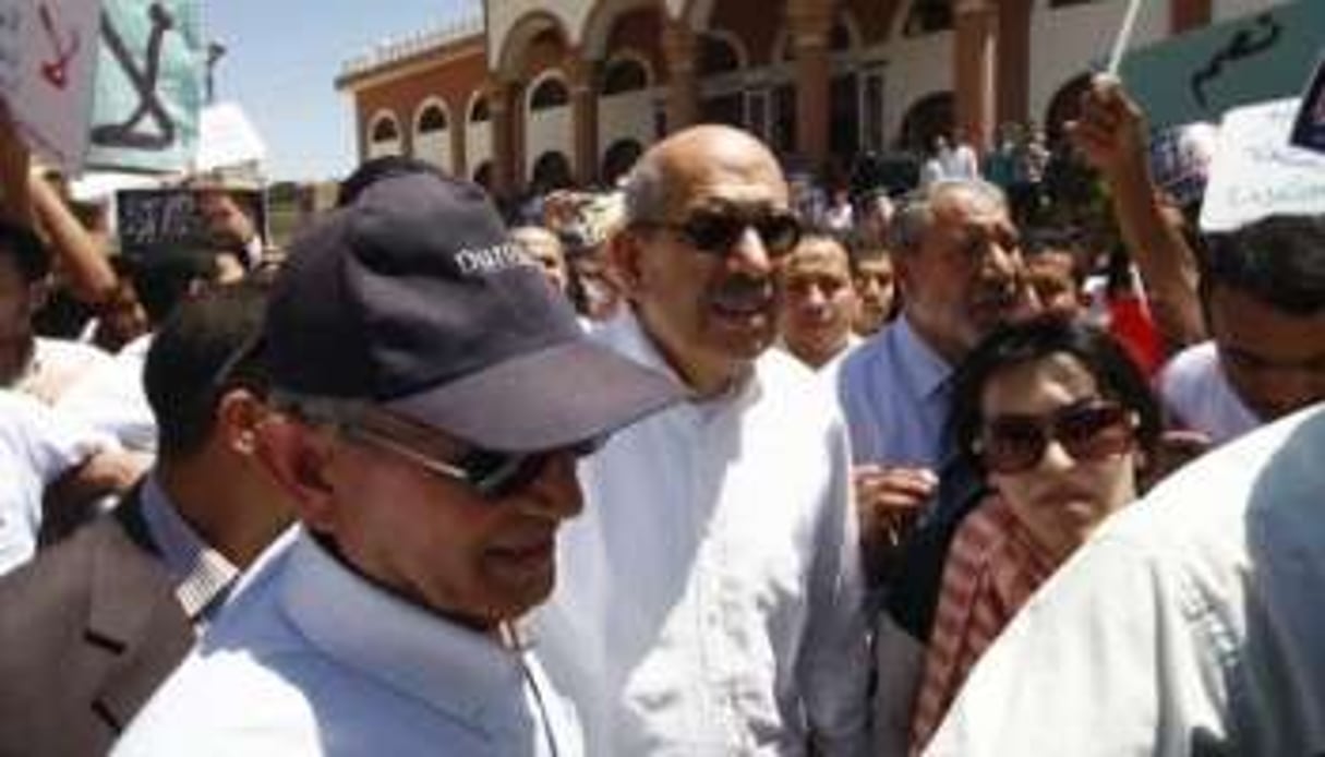 Mohamed el-Baradei (au centre), figure de l’opposition égyptienne, le 4 juin 2010. © AFP