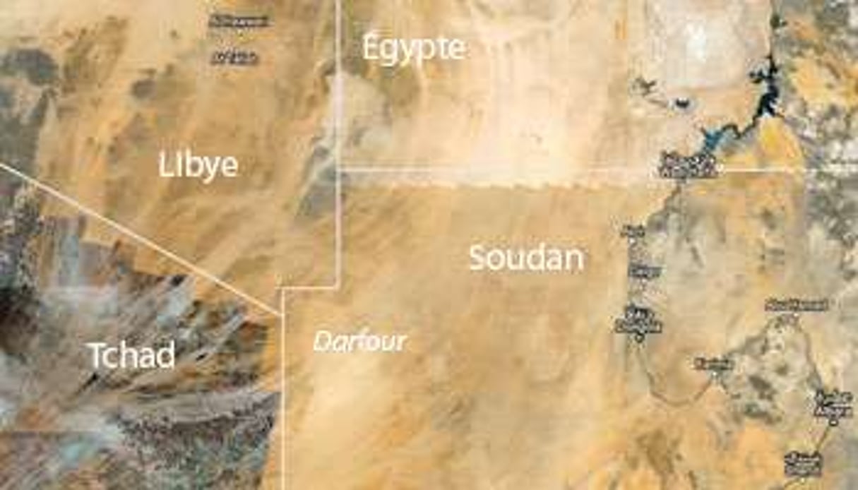 Le nord du Darfour est limitrophe du Tchad et de la Libye. © Google