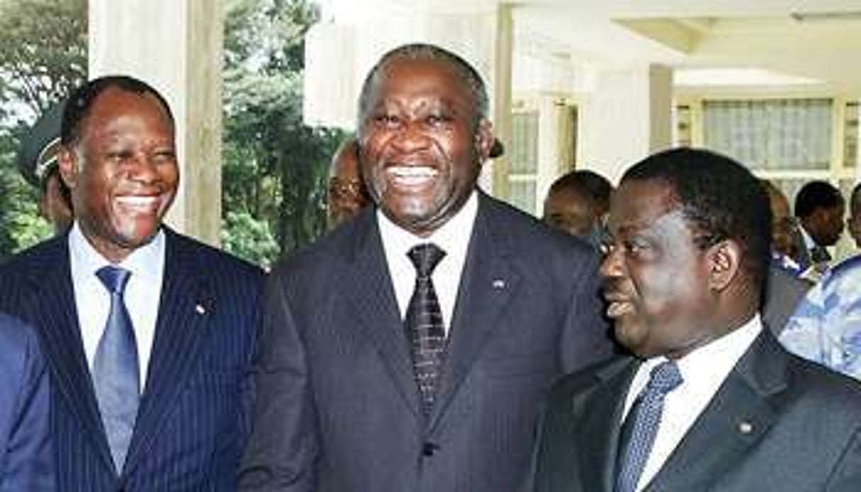 Alassane Ouattara, Laurent Gbagbo et Henri Konan Bédié, le 22 janvier 2002. © AFP