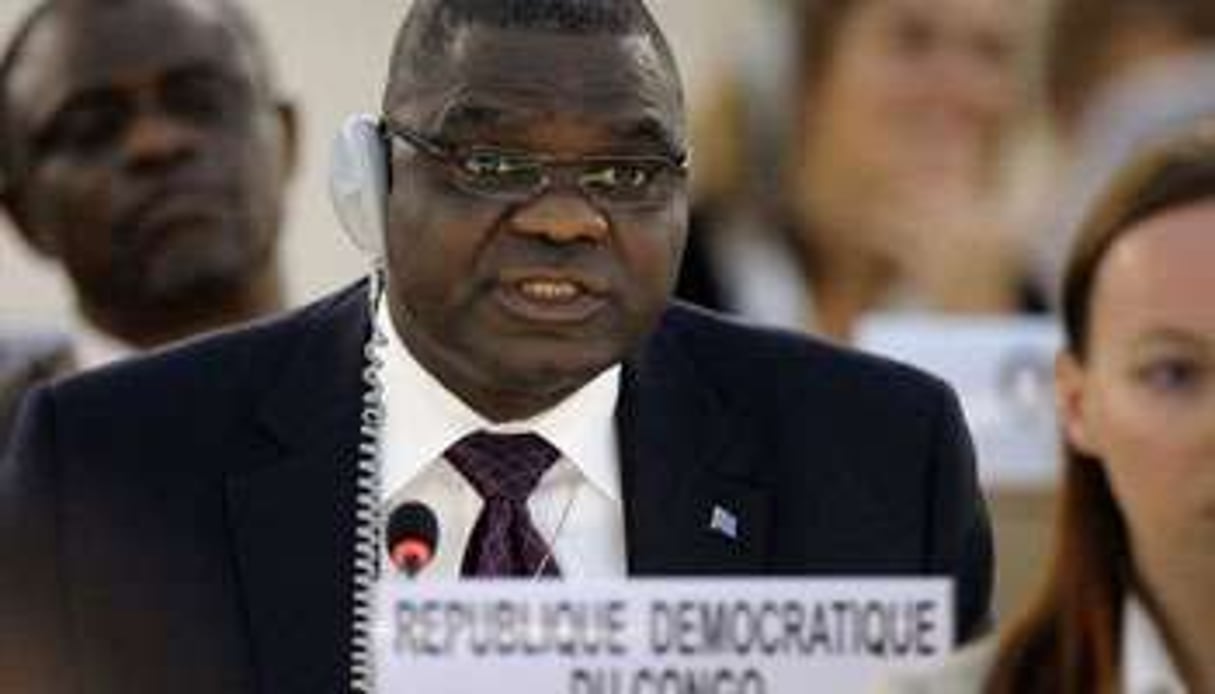 Luzolo Bambi, ministre de la justice congolais devant le Conseil des droits de l’homme, à Genève. © FABRICE COFFRINI/AFP