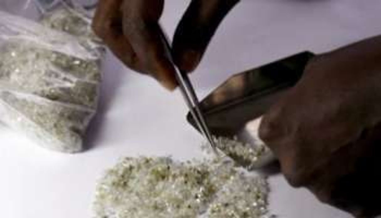Examen de diamants bruts à la Banque Centrale de la Sierra Leone, le 10 août à Freetown. © AFP