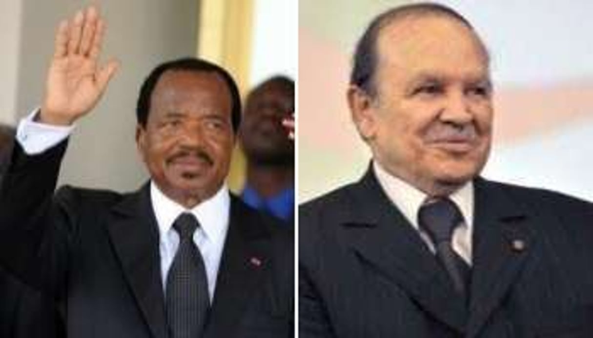 Le Camerounais Paul Biya (g.) et l’Algérien Abdelaziz Bouteflika sont pressentis. © AFP/Montage J.A.