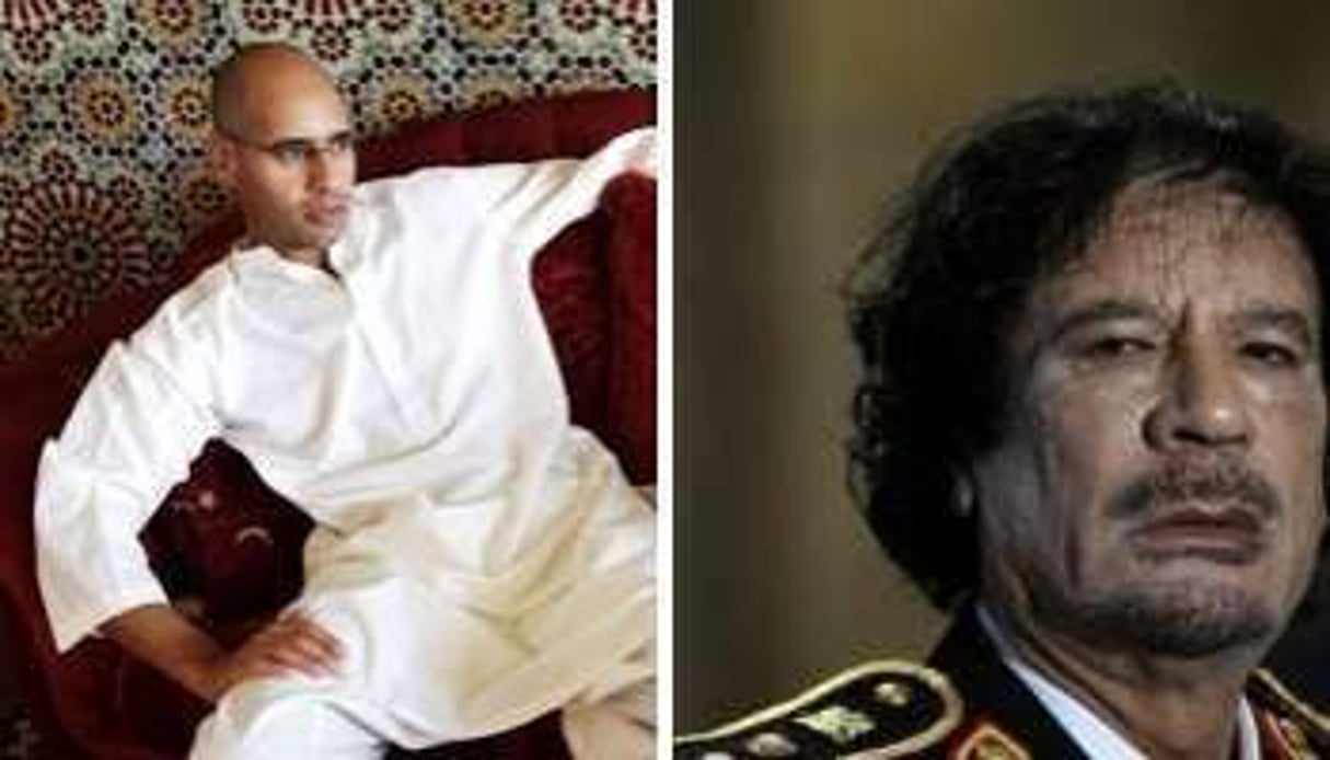 Les Kaddafi, père (à d.) et fils. © J.A.