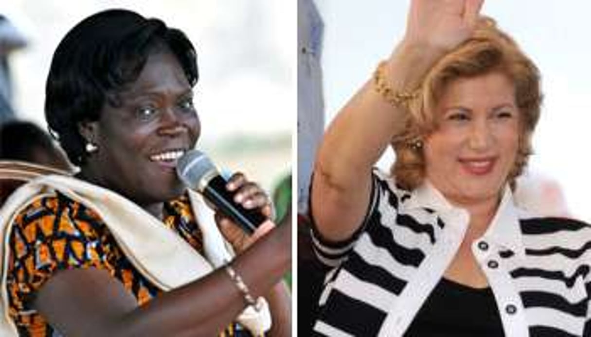 Simone Gbagbo et Dominique Ouattara font campagne pour leurs époux. © Montage J.A.