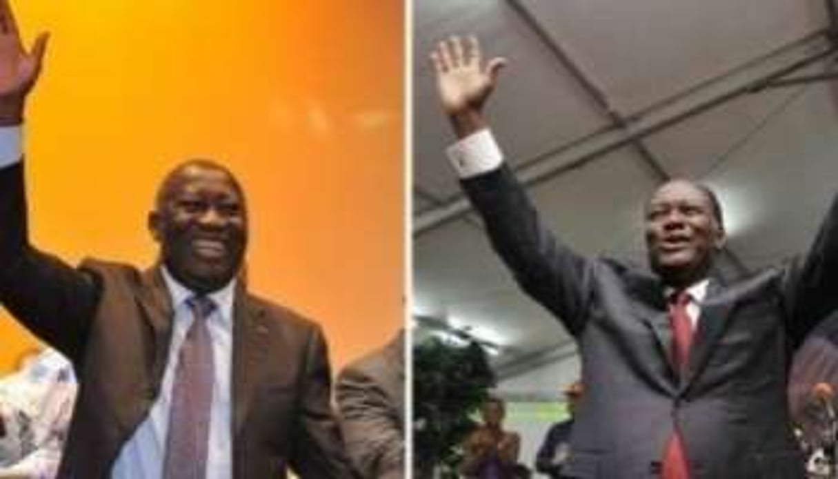 Ouattara – Gbagbo : depuis le 28 novembre, la Côte d’Ivoire compte un président de trop. © AFP