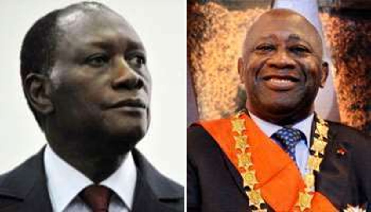 Jusqu’où ira la confrontation entre Alassane Ouattara et Laurent Gbagbo ? © AFP / Émilie Régnier pour J.A.