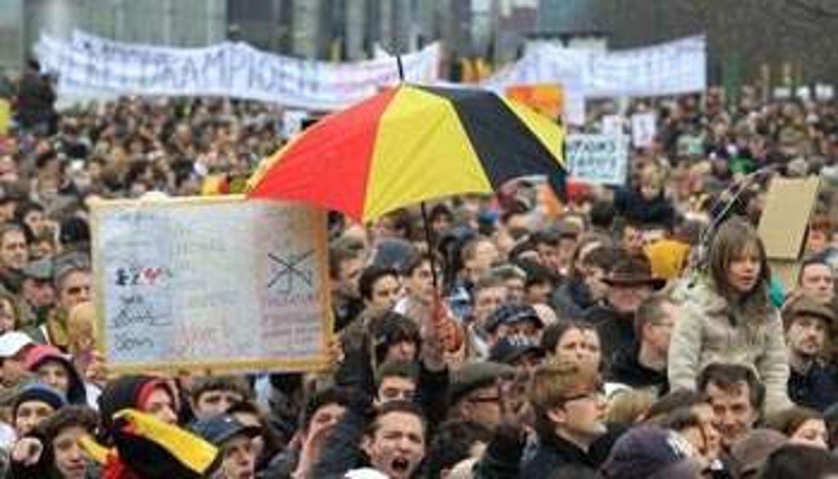 Manifestation à Bruxelles, le 23 janvier pour exprimer le ras-le-bol de la crise politique belge. © AFP
