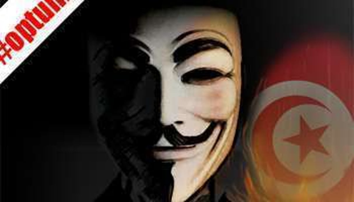 Image créée par des hackers « Anonymous » pendant la lutte informatique contre le régime tunisien. © DR