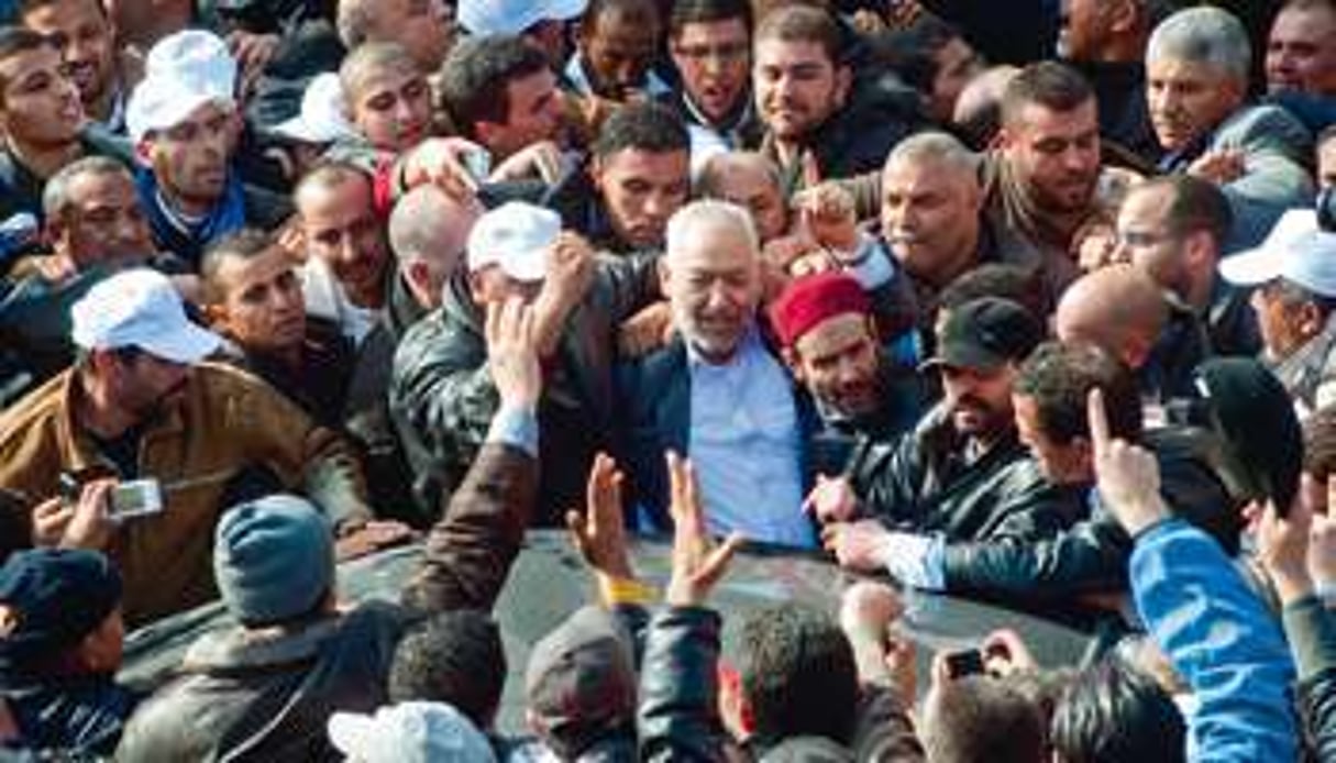 Fin de l’exil pour Rached Ghannouchi, accueilli par une marée humaine, le 30 janvier. © Nicolas Fauqué/imagesdetunisie.com